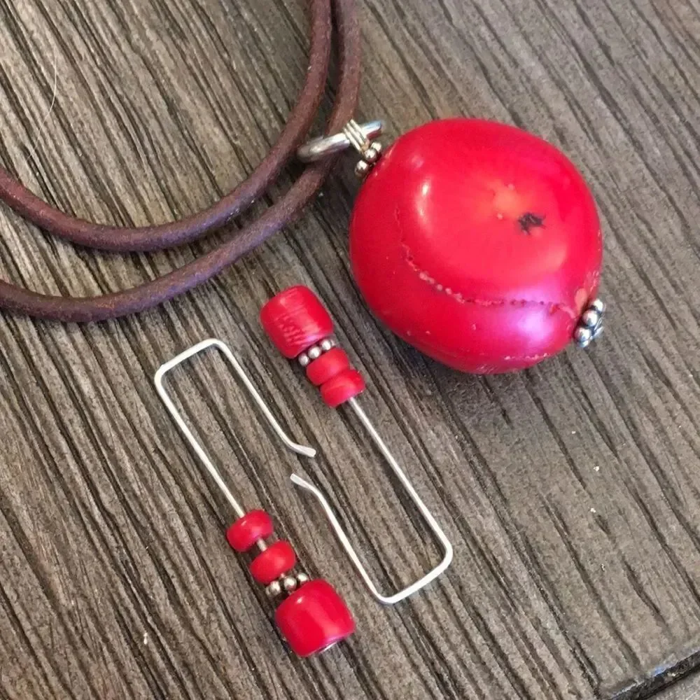 Red Coral Cord Necklace & Sterling Earrings